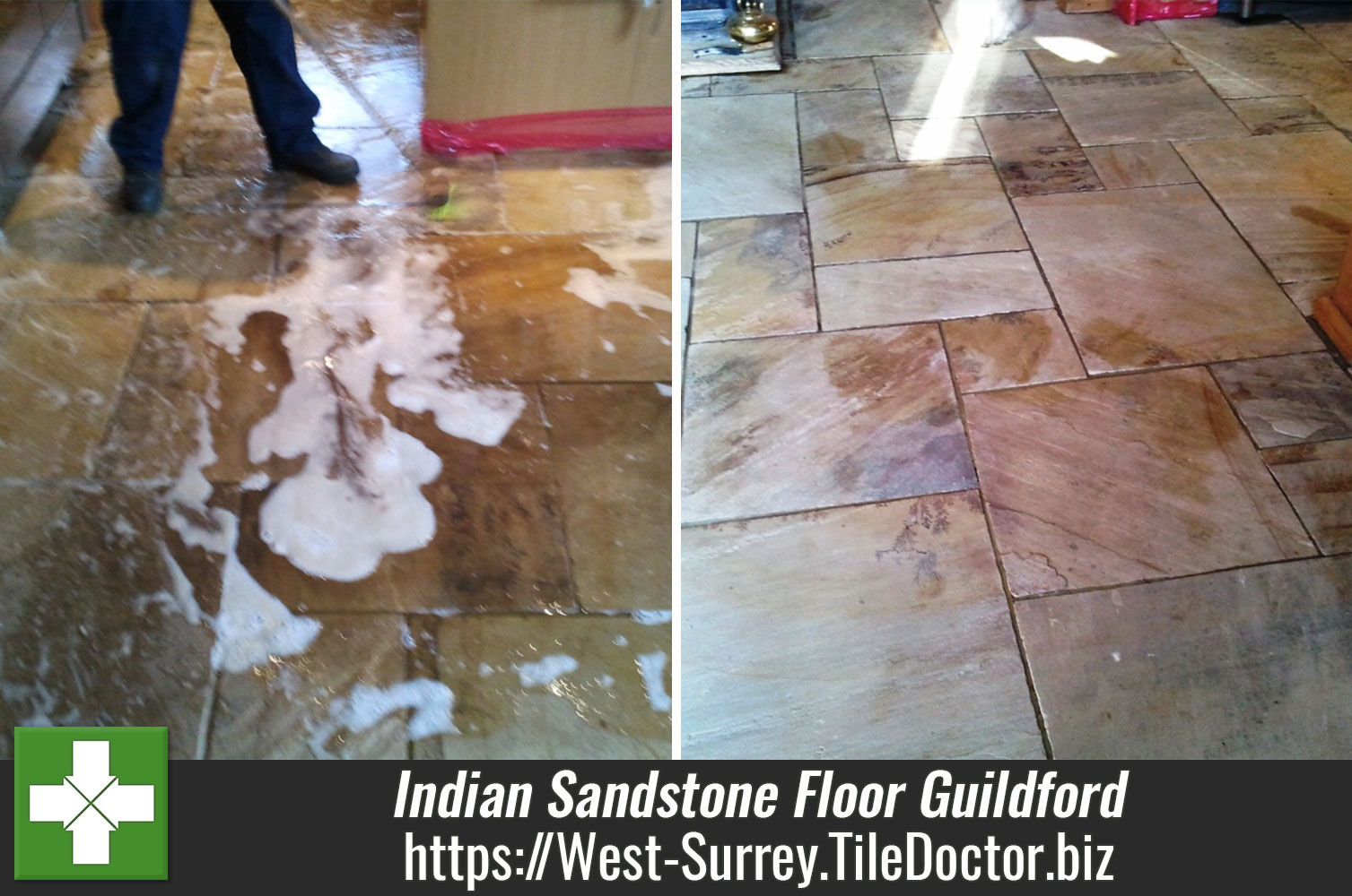 Beautiful Indian Sandstone floor deep cleaned in Guildford