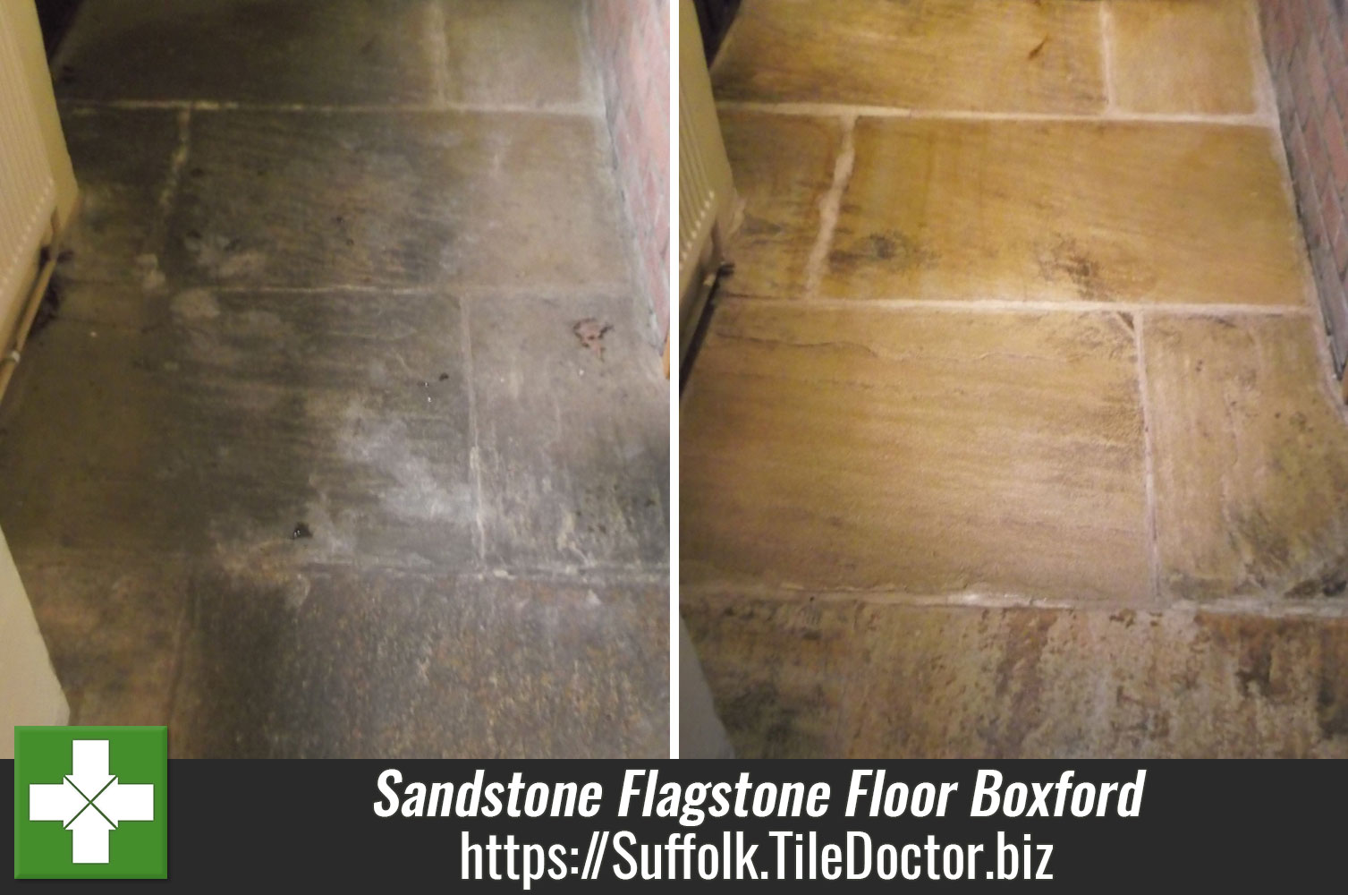 Sandstone flagstone floor cleaned in Boxford Suffolk