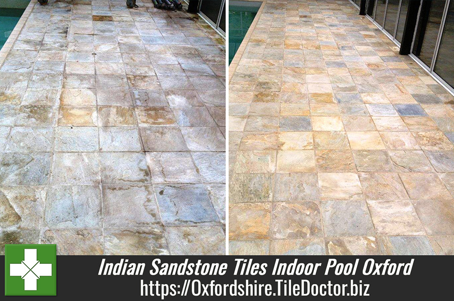 Cleaning Indian Sandstone Tiles around an Indoor Swimming Pool