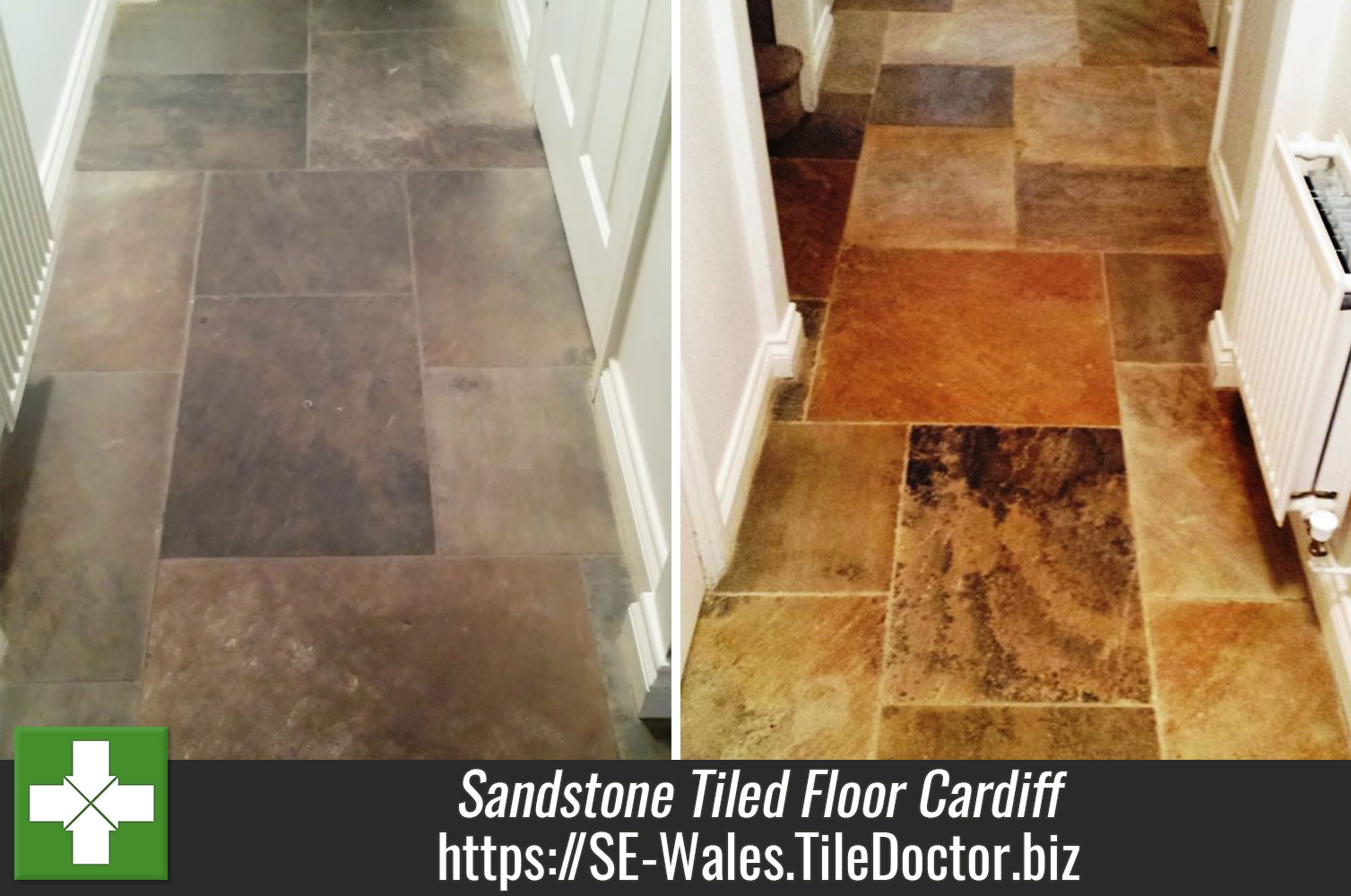 Sandstone Tiled Floor Deep Cleaned in Cardiff
