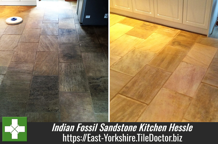 Indian Fossil Sandstone Kitchen Floor Restored in Hessle
