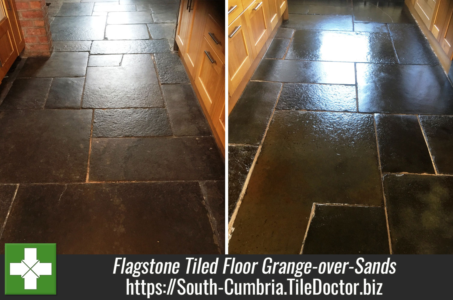 Damaged Flagstone Tiled Floor Deep Cleaned and Sealed in Grange-over-Sands