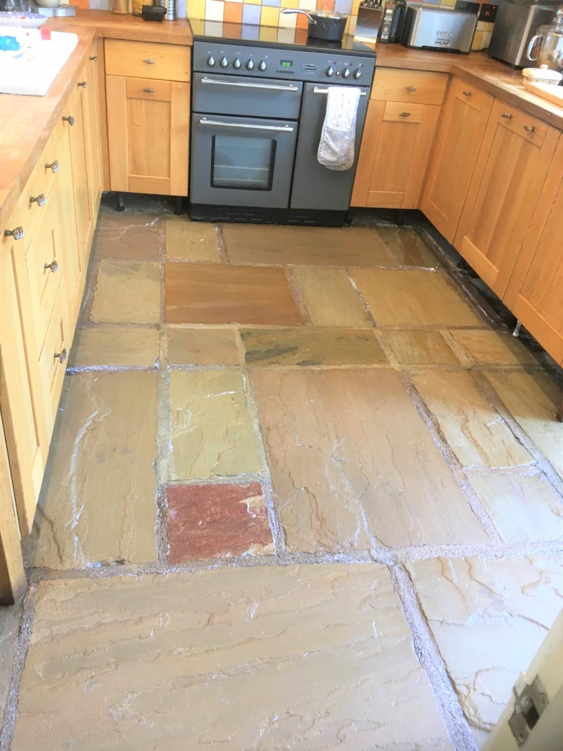 Removing Varnish and Cleaning a Sandstone Kitchen Floor in a Burscough Lancashire Stone