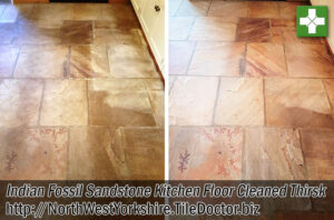 Indian Fossil Sandstone Tiled Kitchen Floor Before After Cleaning Thirsk