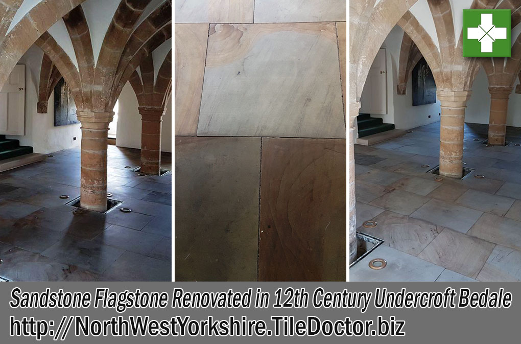 Sandstone Flagstones Before and After Restoration Bedale