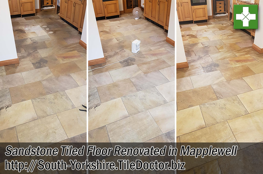 Sandstone Tiled Kitchen Floor Before After Renovation Mapplewell