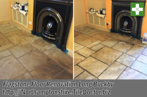 Flagstone Tile and Grout Before After Cleaning Long Buckby