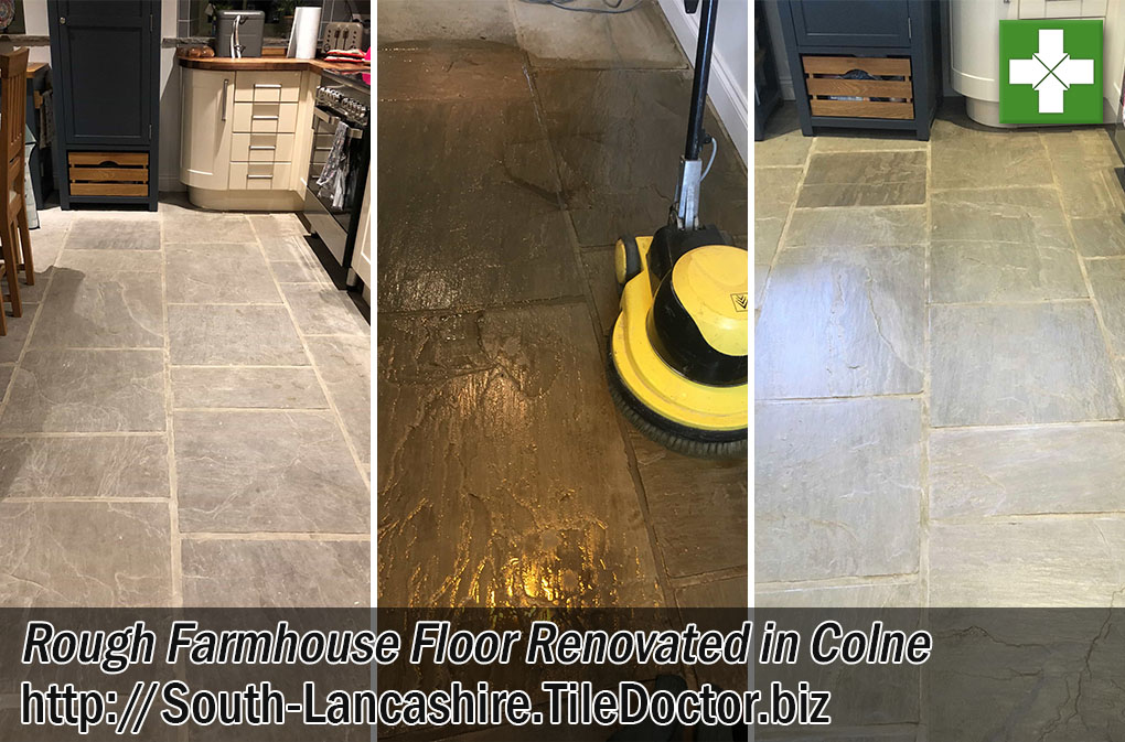 Sandstone Paved Floor Before and After Renovation Colne