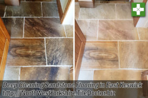 Multi coloured Sandstone Floor Tiles Before After Cleaning East Keswick